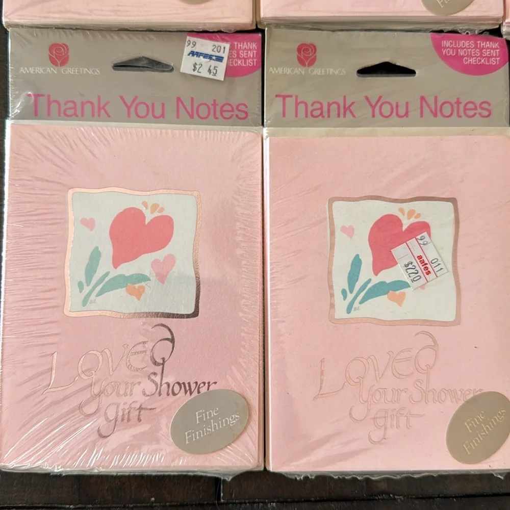 8 packages of American Greetings 1980s shower thank you cards.